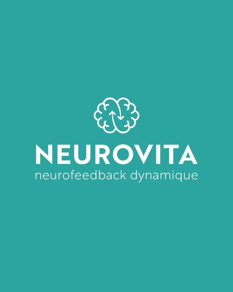 Logo Neurovita bianco su fondo turchese con simbolo ispirato al cervello e dicitura neurofeedback dynamique