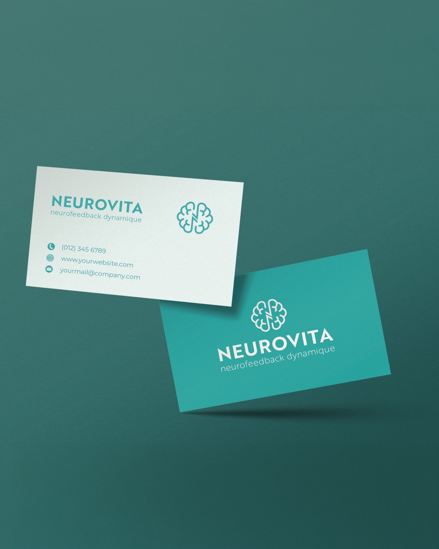 Neurovita, applicazione del marchio su biglietti bianchi e turchesi
